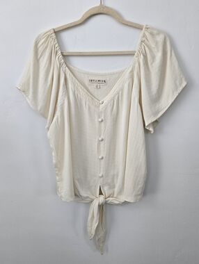 Idyllwind Tern Flutter Sleeve Tie Front Top. Ivory. Size Large.